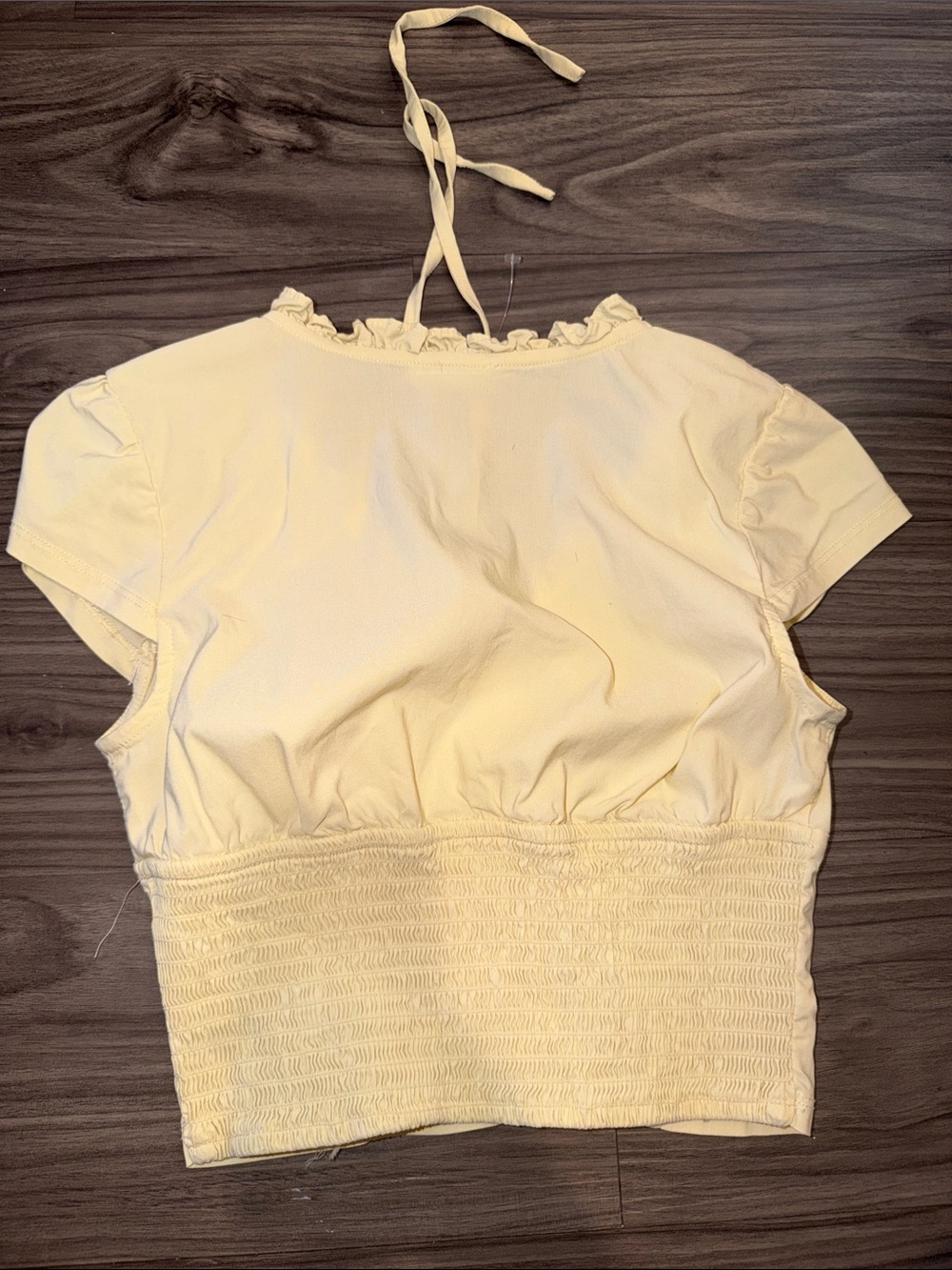 Light Yellow Ruffle-Trim Button Front Crop Top - Picture 2 of 2